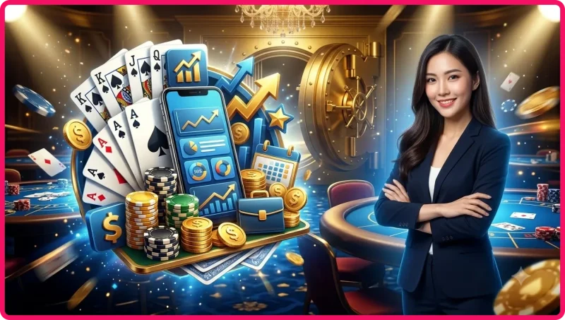 Bàn bài Tây Poker minh họa vòng cược và quyết định trong một ván