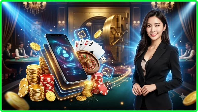 Điện thoại minh họa giao diện sảnh casino trực tuyến AE Sexy dành cho người trưởng thành